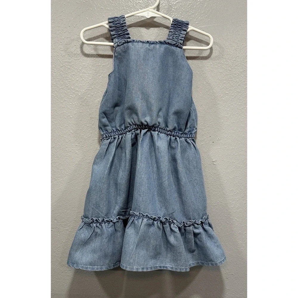 BCBG  Denim Dress Girls Size 5T Blue Pullover Sleeveless Stretch Flowy Summer